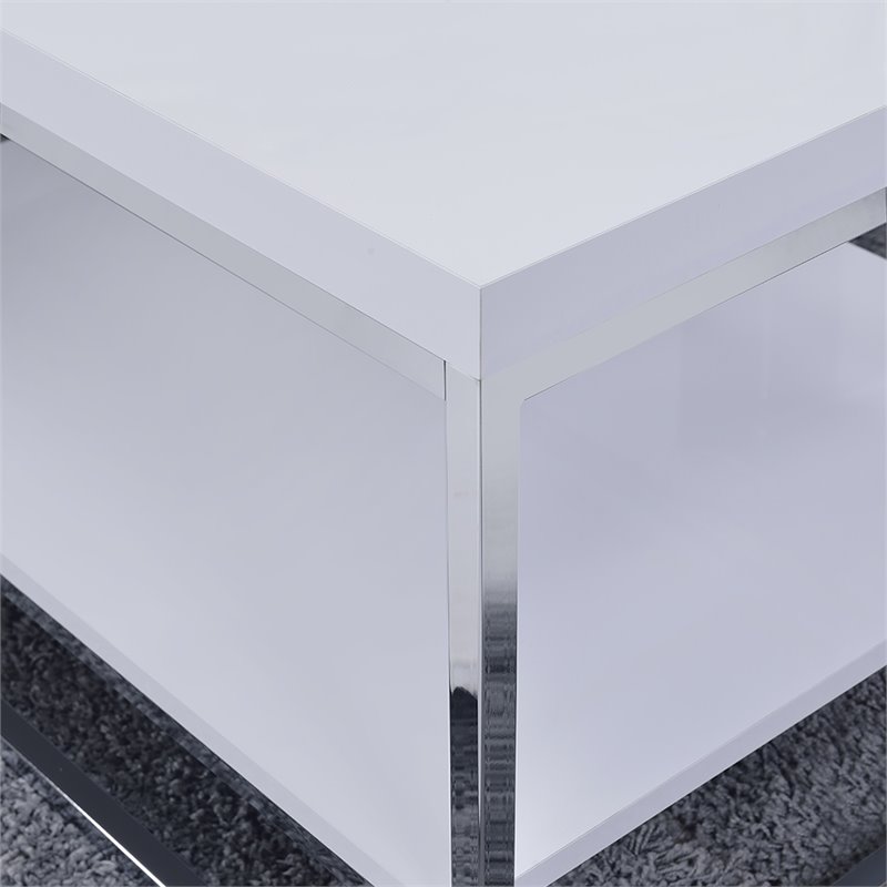 Pemberly Row Contemporary Metal Coffee Table in White and Chrome Metal