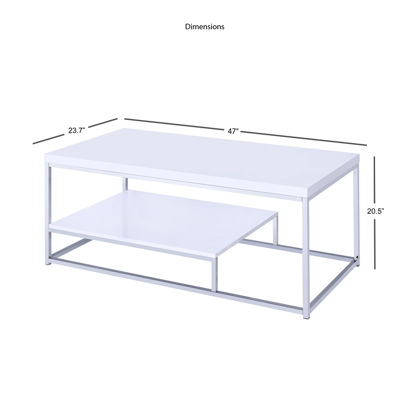 Pemberly Row Contemporary Metal Coffee Table in White and Chrome Metal