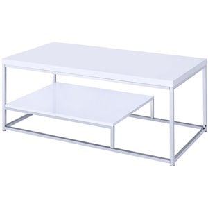 Pemberly Row Contemporary Metal Coffee Table in White and Chrome Metal