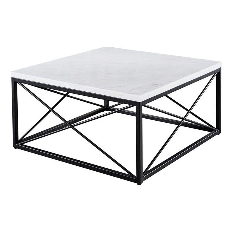 Pemberly Row Contemporary White Marble Top Square Cocktail Table