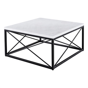 Pemberly Row Contemporary White Marble Top Square Cocktail Table