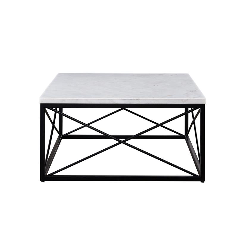 Pemberly Row Contemporary White Marble Top Square Cocktail Table