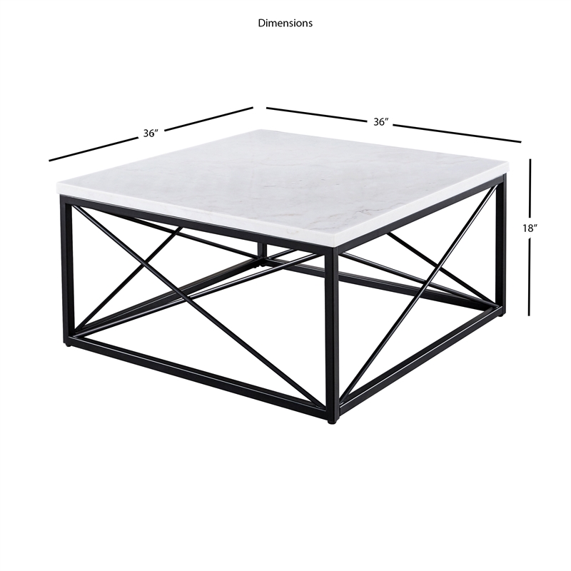 Pemberly Row Contemporary White Marble Top Square Cocktail Table
