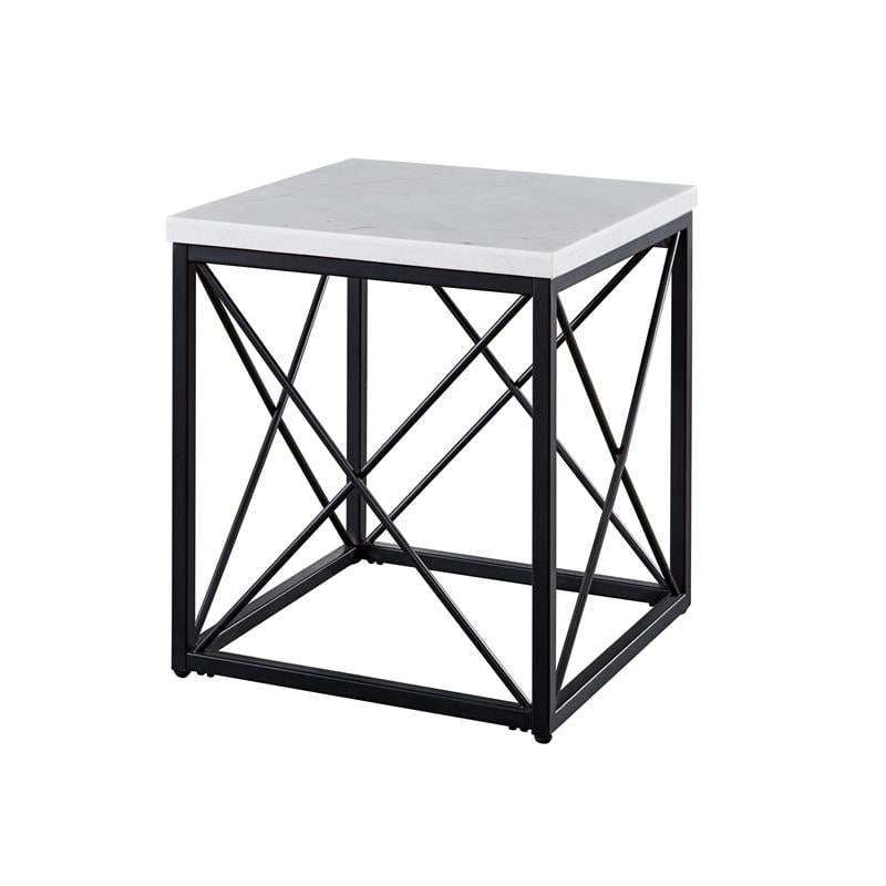 Pemberly Row Modern / Contemporary White Marble Top Square End Table