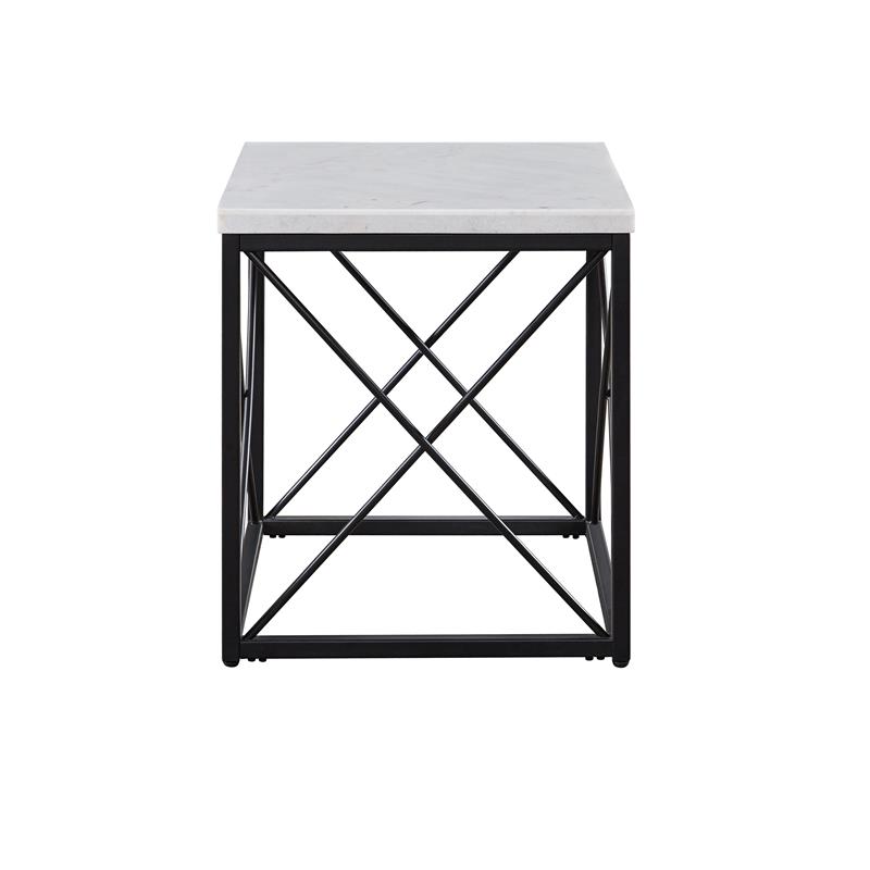 Pemberly Row Modern / Contemporary White Marble Top Square End Table