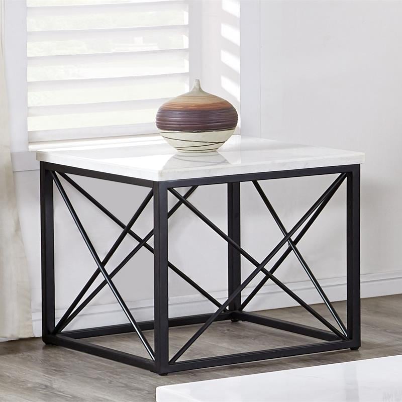 Pemberly Row Modern / Contemporary White Marble Top Square End Table