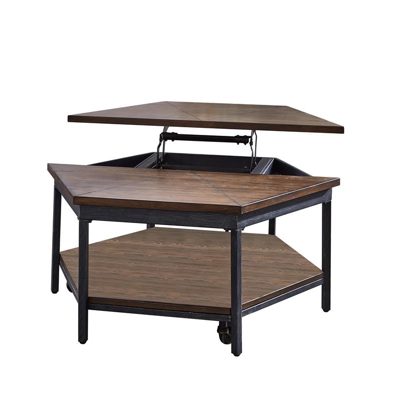 Pemberly Row Transitional Chocolate Wood Hexagon Lift-Top Cocktail Table