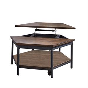 Pemberly Row Transitional Chocolate Wood Hexagon Lift-Top Cocktail Table