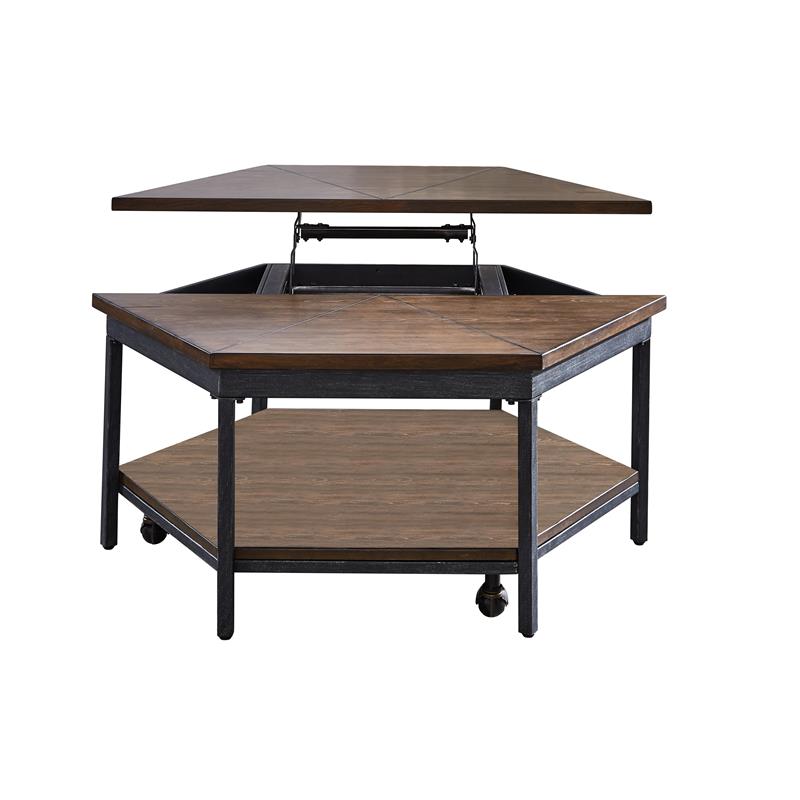 Pemberly Row Transitional Chocolate Wood Hexagon Lift-Top Cocktail Table