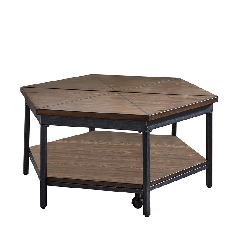 Pemberly Row Transitional Chocolate Wood Hexagon Lift-Top Cocktail Table