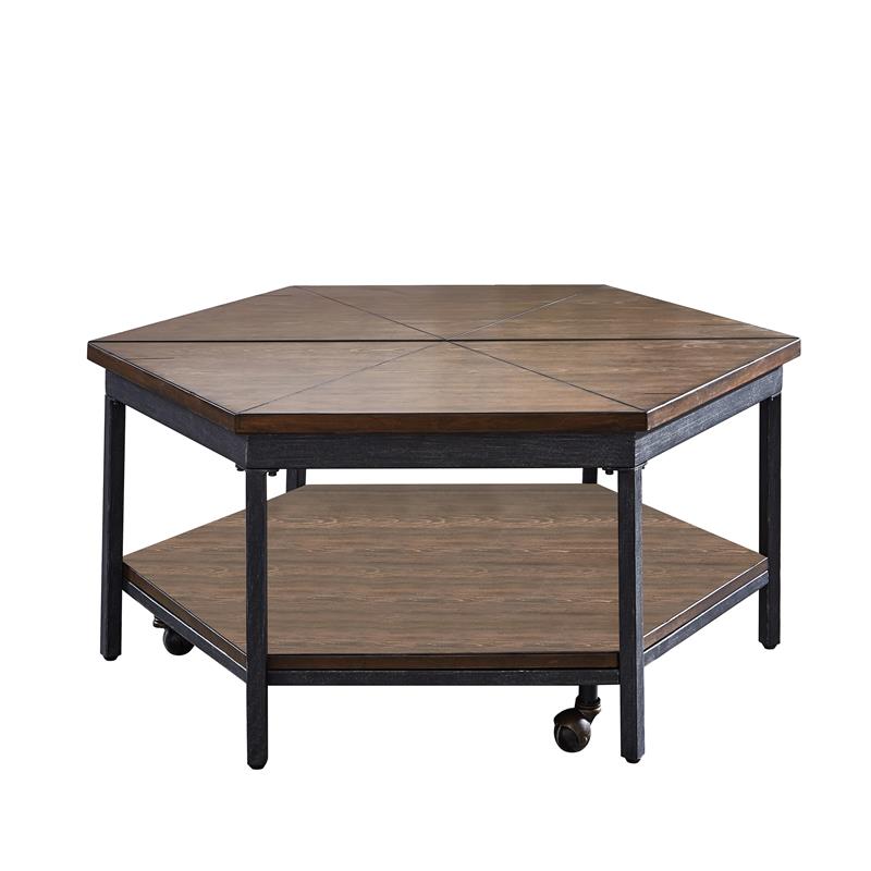 Pemberly Row Transitional Chocolate Wood Hexagon Lift-Top Cocktail Table