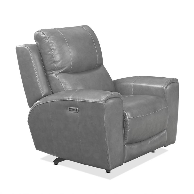Pemberly Row Transitional Gray Leather Power Reclining Chair