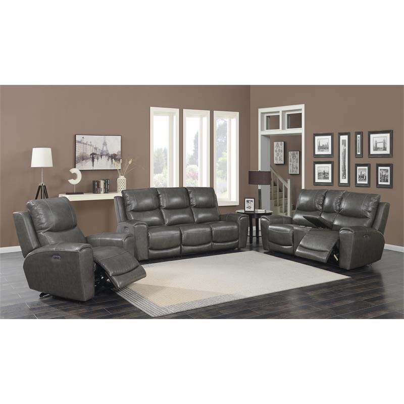Pemberly Row Transitional Gray Leather Power Reclining Chair