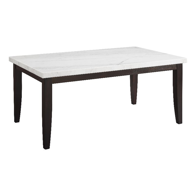 Pemberly Row Rectangular Dark Cherry and White Marble Top Dining Table
