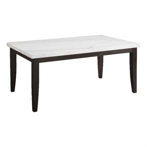 Pemberly Row Rectangular Dark Cherry and White Marble Top Dining Table