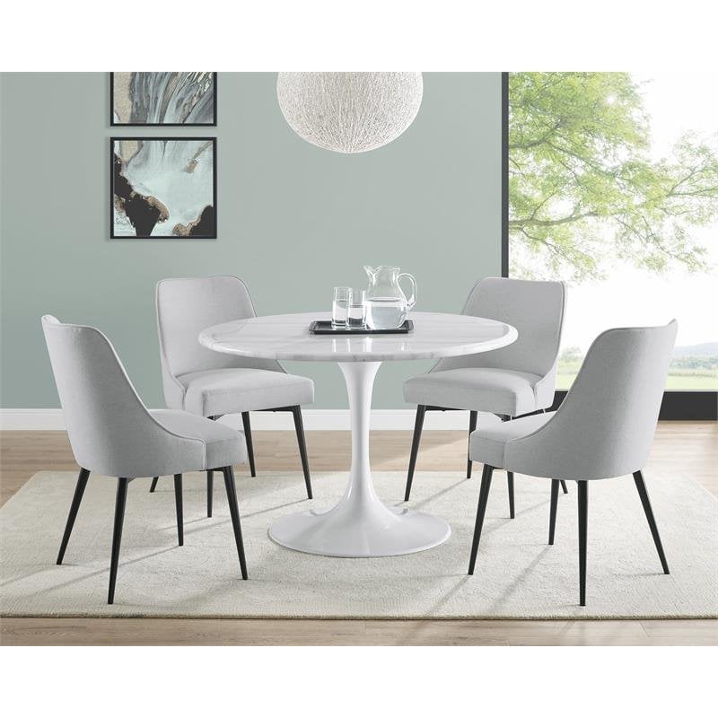 Pemberly Row Mid-Century Side Dining Chair in Stone Gray Fabric