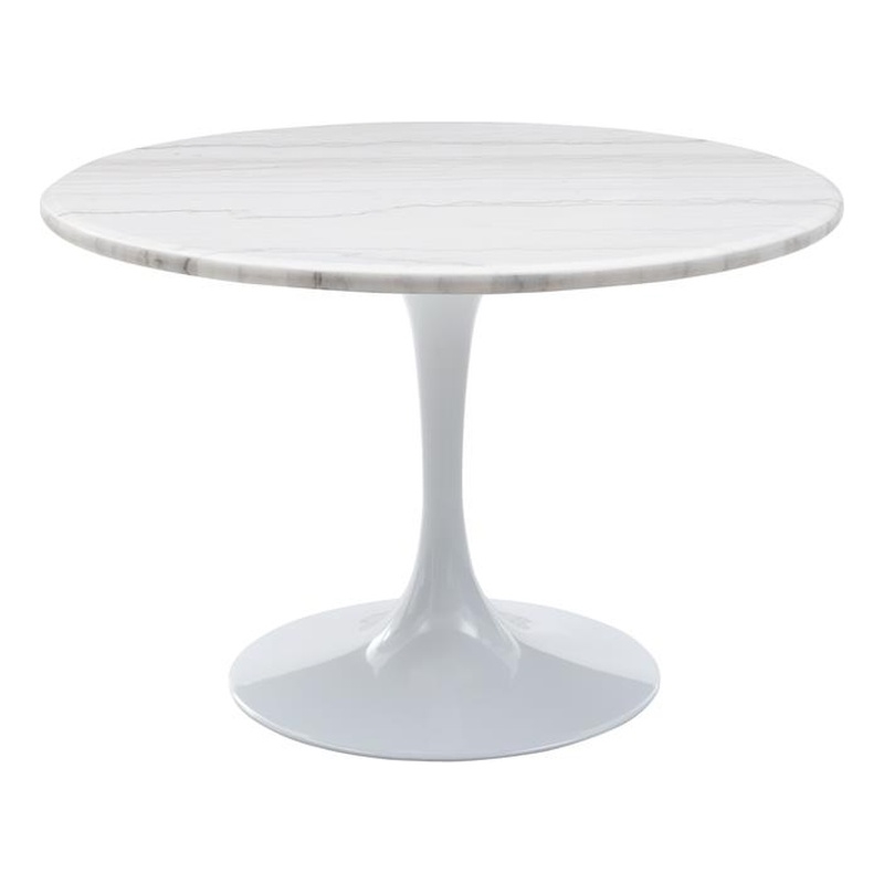 Pemberly Row Modern Mid-Century White Marquina Marble Dining Table
