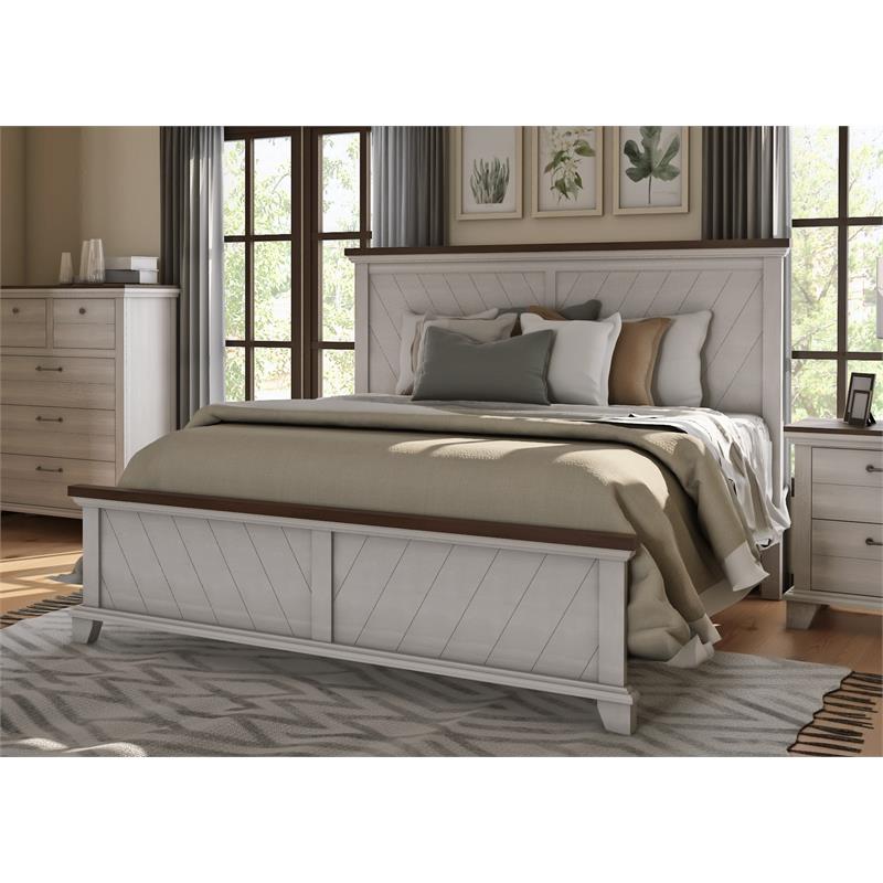 Pemberly Row Farmhouse / Country Rustic Ivory King Panel Bed