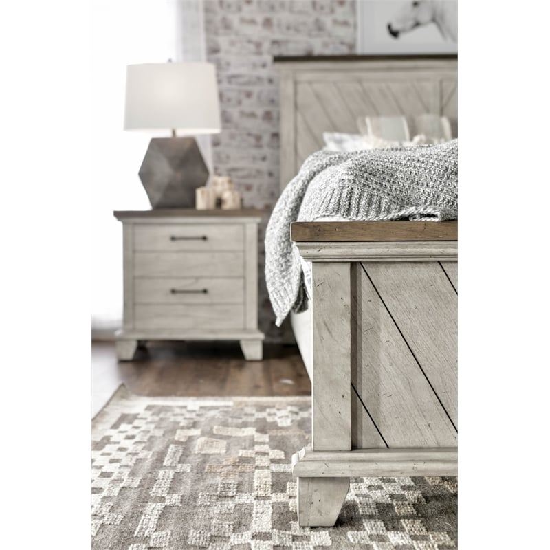 Pemberly Row Rustic Ivory Wooden Two Drawer Nightstand White