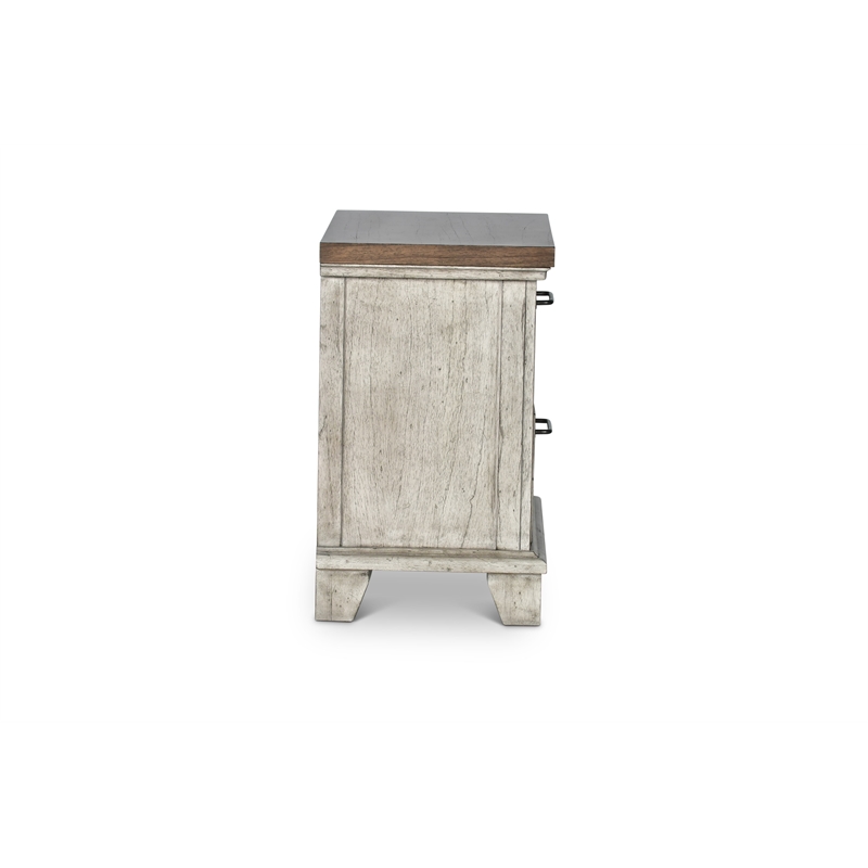 Pemberly Row Rustic Ivory Wooden Two Drawer Nightstand White