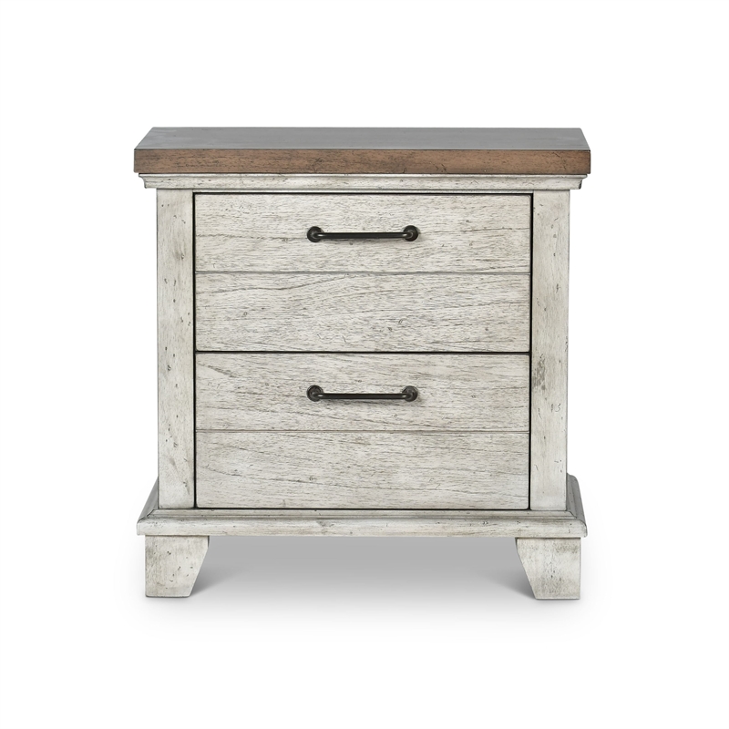 Pemberly Row Rustic Ivory Wooden Two Drawer Nightstand White