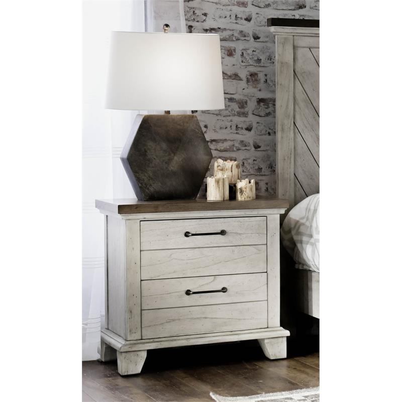 Pemberly Row Rustic Ivory Wooden Two Drawer Nightstand White