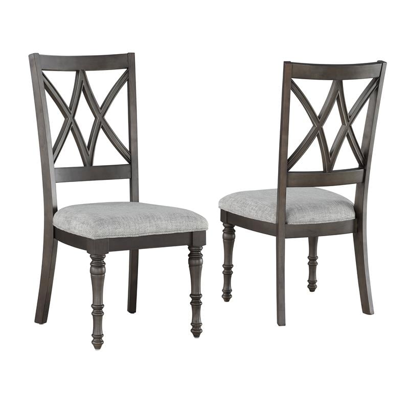 Pemberly Row Transitional Gray Upholstered Seat Side Chair in Brown