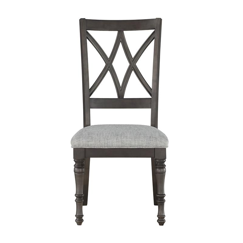 Pemberly Row Transitional Gray Upholstered Seat Side Chair in Brown