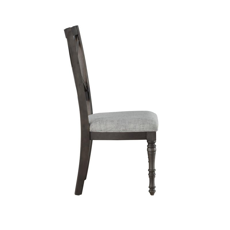 Pemberly Row Transitional Gray Upholstered Seat Side Chair in Brown