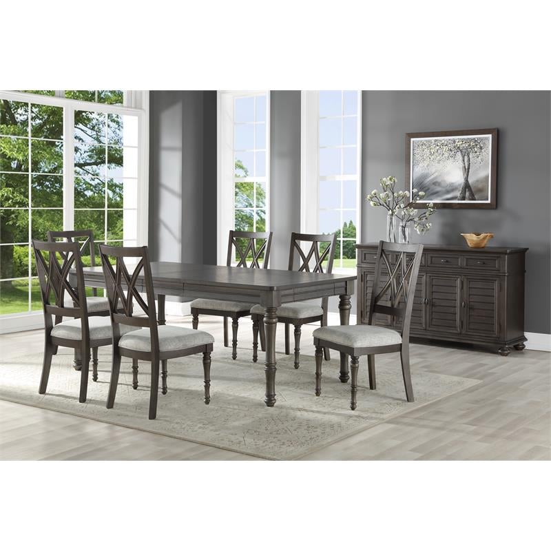 Pemberly Row Transitional Gray Upholstered Seat Side Chair in Brown