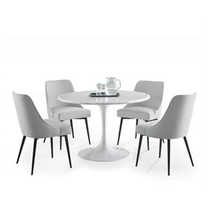Pemberly Row White Marquina Marble 5-Piece Dining Set with Stone Chairs