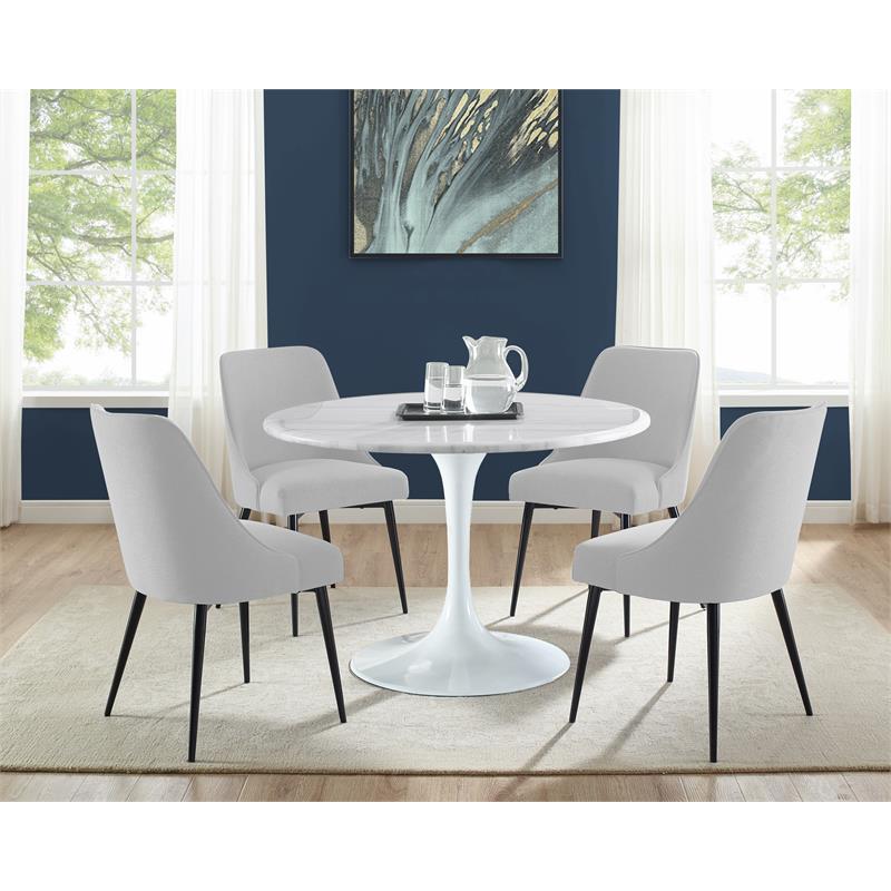 Pemberly Row White Marquina Marble 5-Piece Dining Set with Stone Chairs