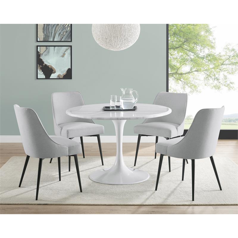 Pemberly Row White Marquina Marble 5-Piece Dining Set with Stone Chairs