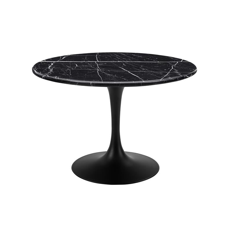 Pemberly Row Black Marquina Marble 5-Piece Dining Set with Charcoal Chairs