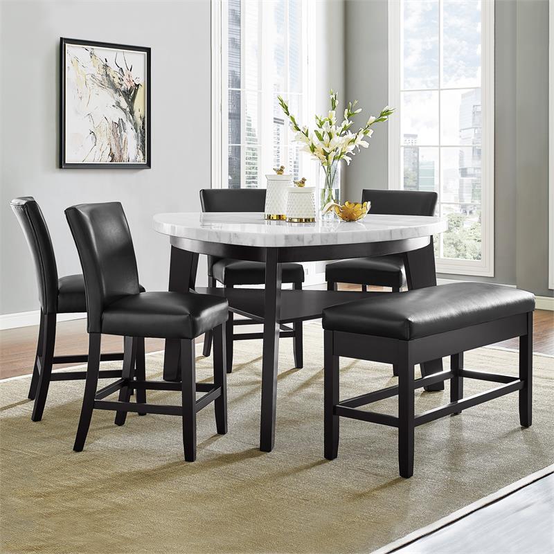 Pemberly Row Ebony Faux Leather Counter Height Storage Bench