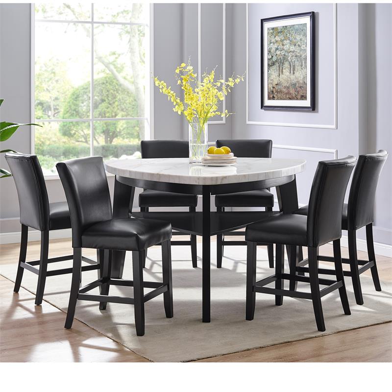 Pemberly Row Contemporary White Marble Top Counter Height Table