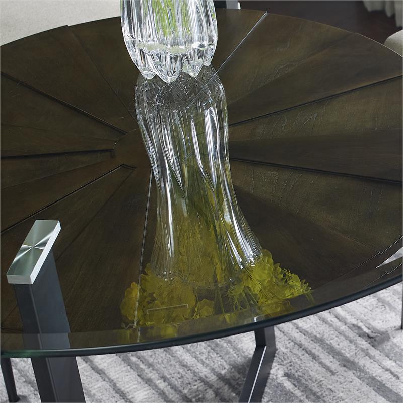 Pemberly Row Contemporary Medium Brown Metal Base Dining Table