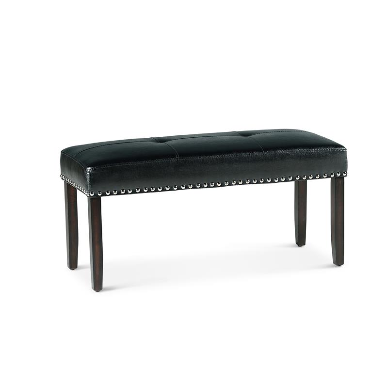 Pemberly Row Modern Transitional Ebony Faux Leather Dining Bench