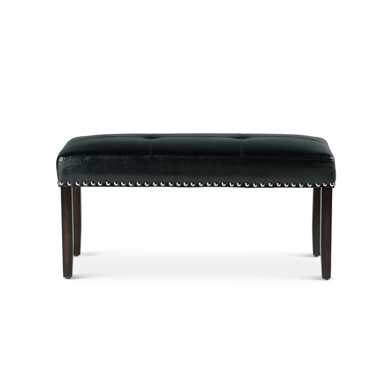 Pemberly Row Modern Transitional Ebony Faux Leather Dining Bench