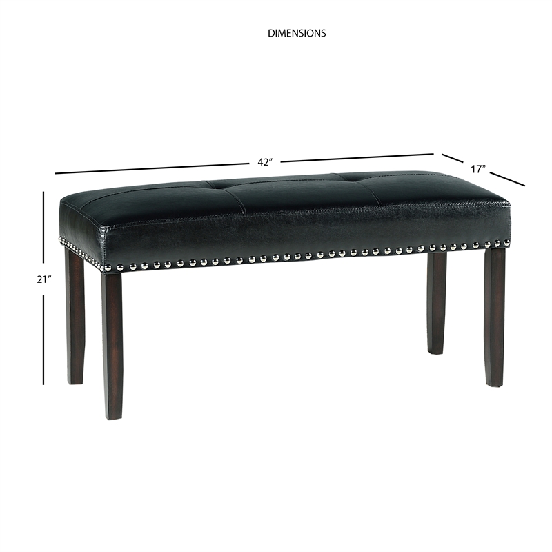 Pemberly Row Modern Transitional Ebony Faux Leather Dining Bench