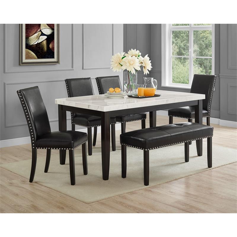 Pemberly Row Modern Transitional Ebony Faux Leather Dining Bench