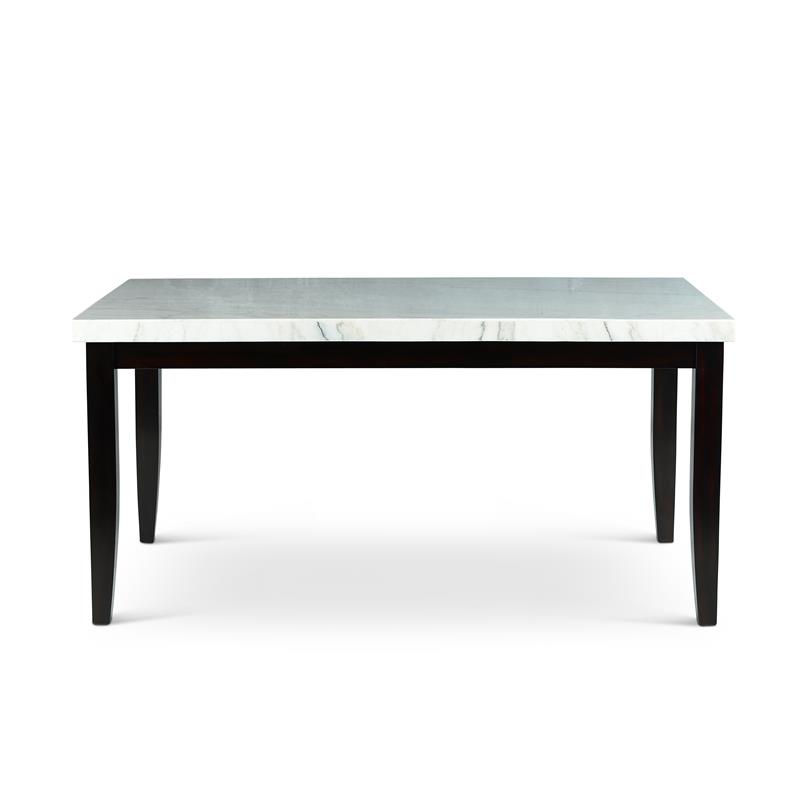 Pemberly Row White Marble Top Dining Table with Ebony black base
