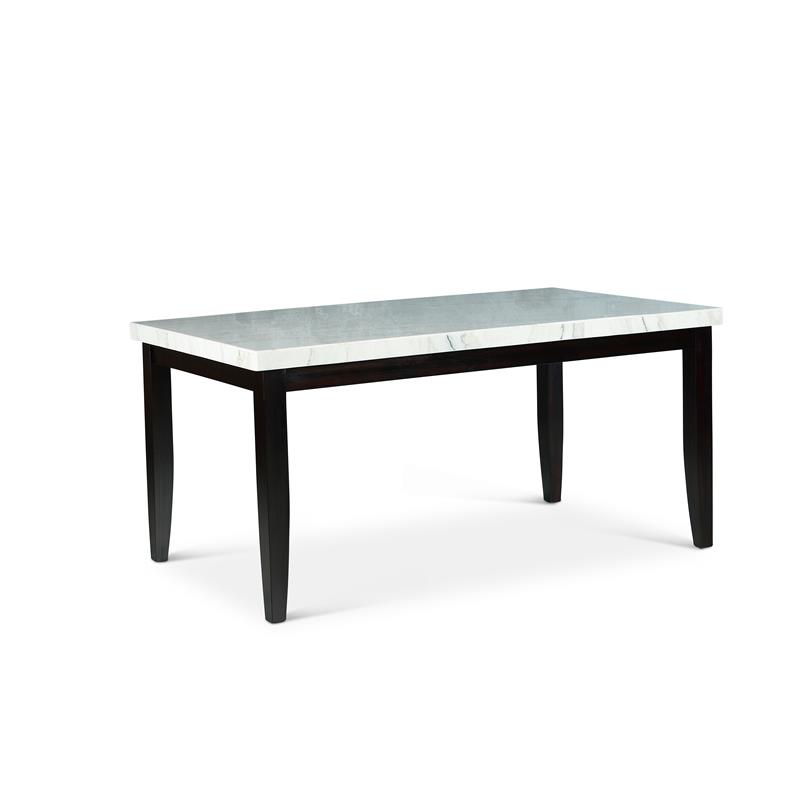 Pemberly Row White Marble Top Dining Table with Ebony black base