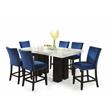 Pemberly Row Marble Top Rectangular 7-Pc Counter Height Dining Set - Blue Velvet