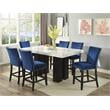 Pemberly Row Marble Top Rectangular 7-Pc Counter Height Dining Set - Blue Velvet