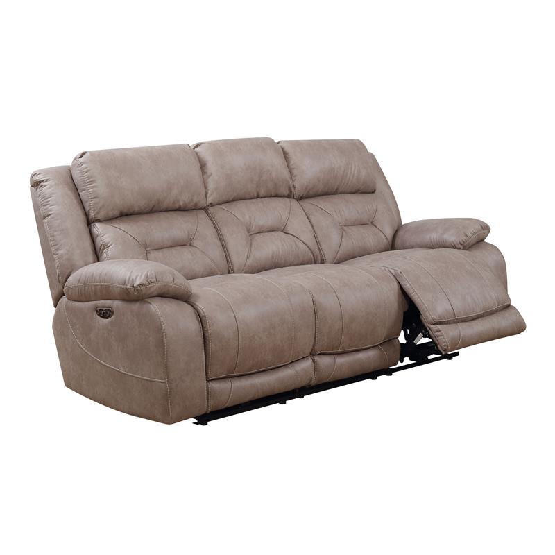 Pemberly Row Polyester Fabric Upholstered Power Recliner Sofa - Desert Sand