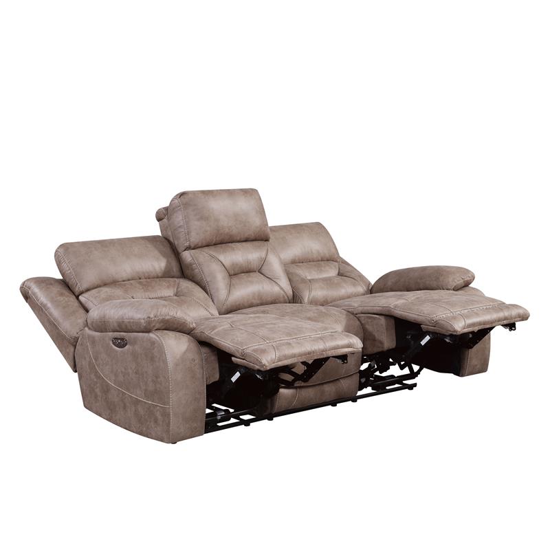 Pemberly Row Polyester Fabric Upholstered Power Recliner Sofa - Desert Sand