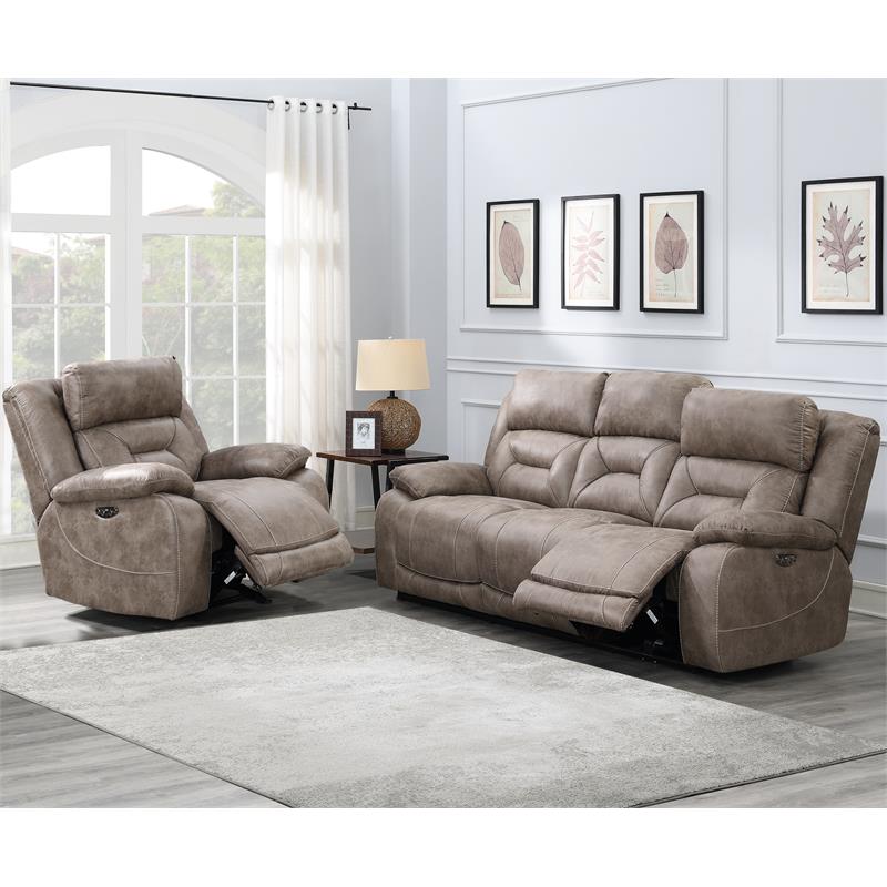 Pemberly Row Polyester Fabric Upholstered Power Recliner Sofa - Desert Sand