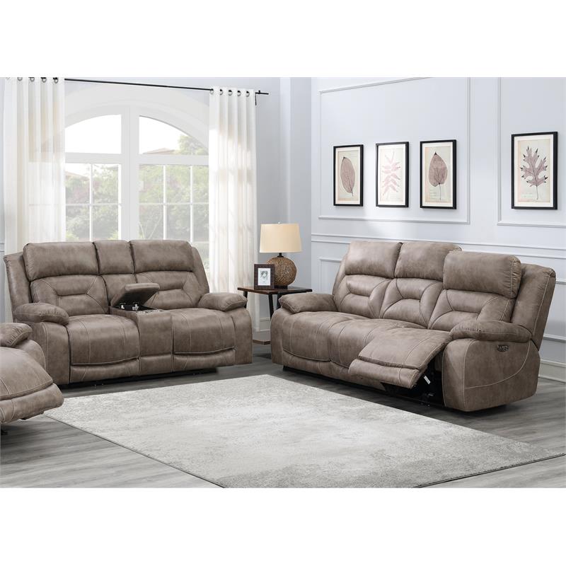 Pemberly Row Polyester Fabric Upholstered Power Recliner Sofa - Desert Sand