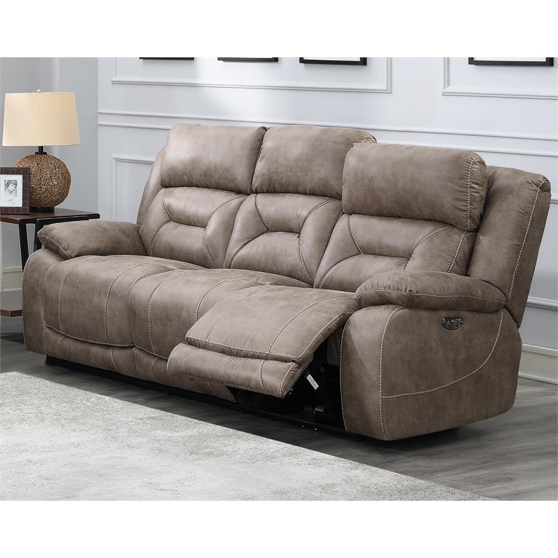 Pemberly Row Polyester Fabric Upholstered Power Recliner Sofa - Desert Sand